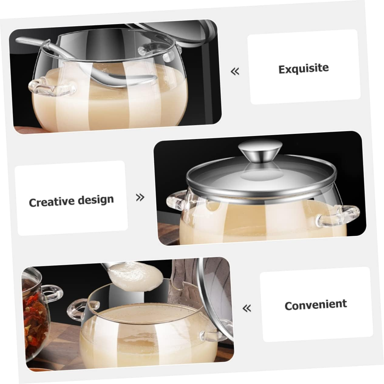 OKUMEYR 1Set Large Capacity Glass Lard Oil Storage Canister Spoon Kitchen Food Storage Jar for Home Use Heat Resistant Smooth Practical Kitchen Organizer image number 1