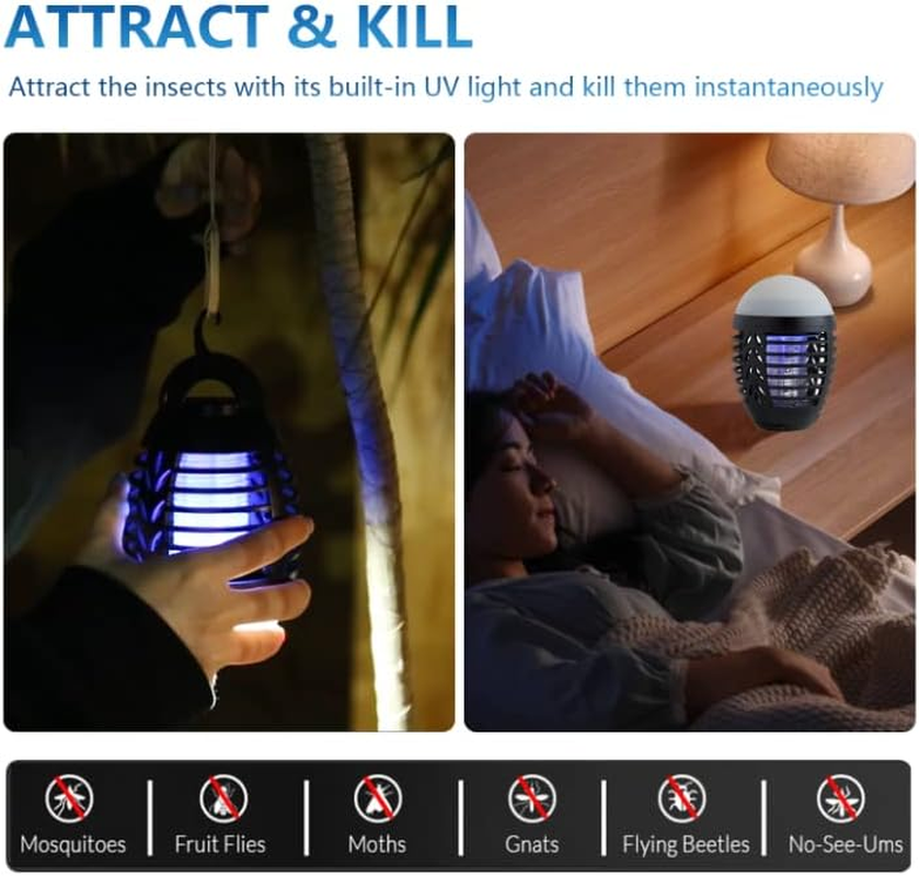 Bug Zapper Outdoor Mosquito Killer Lamp Portable Bug Zapper Rechargeable Camping Mosquito Killer IP66 Waterproof, Camping Accessories Gear Must Haves image number 3