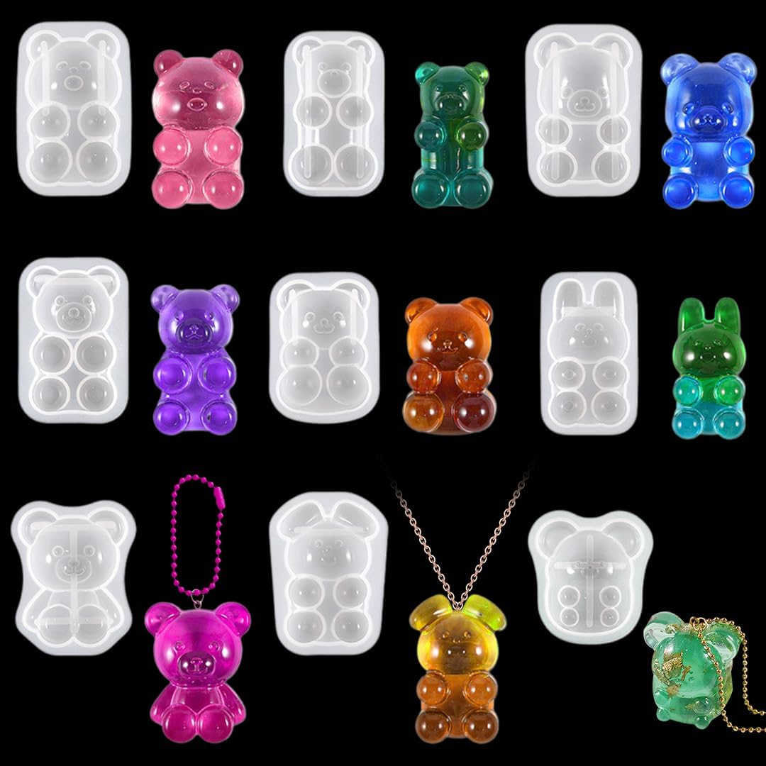 Zayookey 9 Pcs Keychain Resin Molds Small Bear Epoxy Mold Gummy Candy Silicone Mold Cute Rabbit Mouse Pendant Resin Casting Mould DIY Jewelry Making Resin Charms image number 2