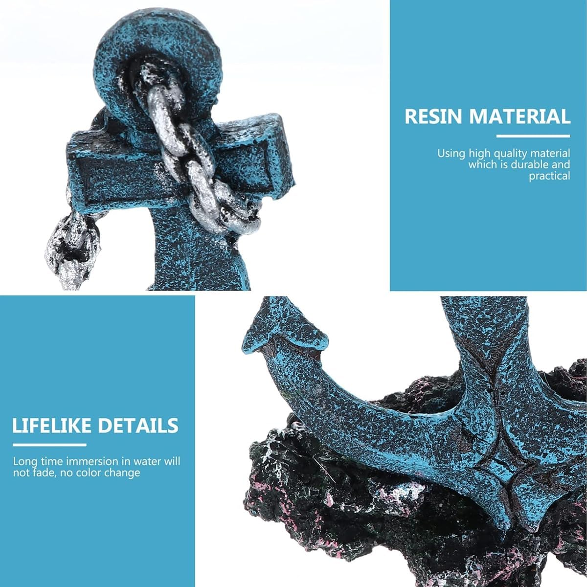 AIMALL Resin Aquarium Anchor Decoration 5.9In Fish Tank Shipwreck Ornament with Chain Detail for Underwater Marine Landscape Decor, 4.13In Base Width image number 6