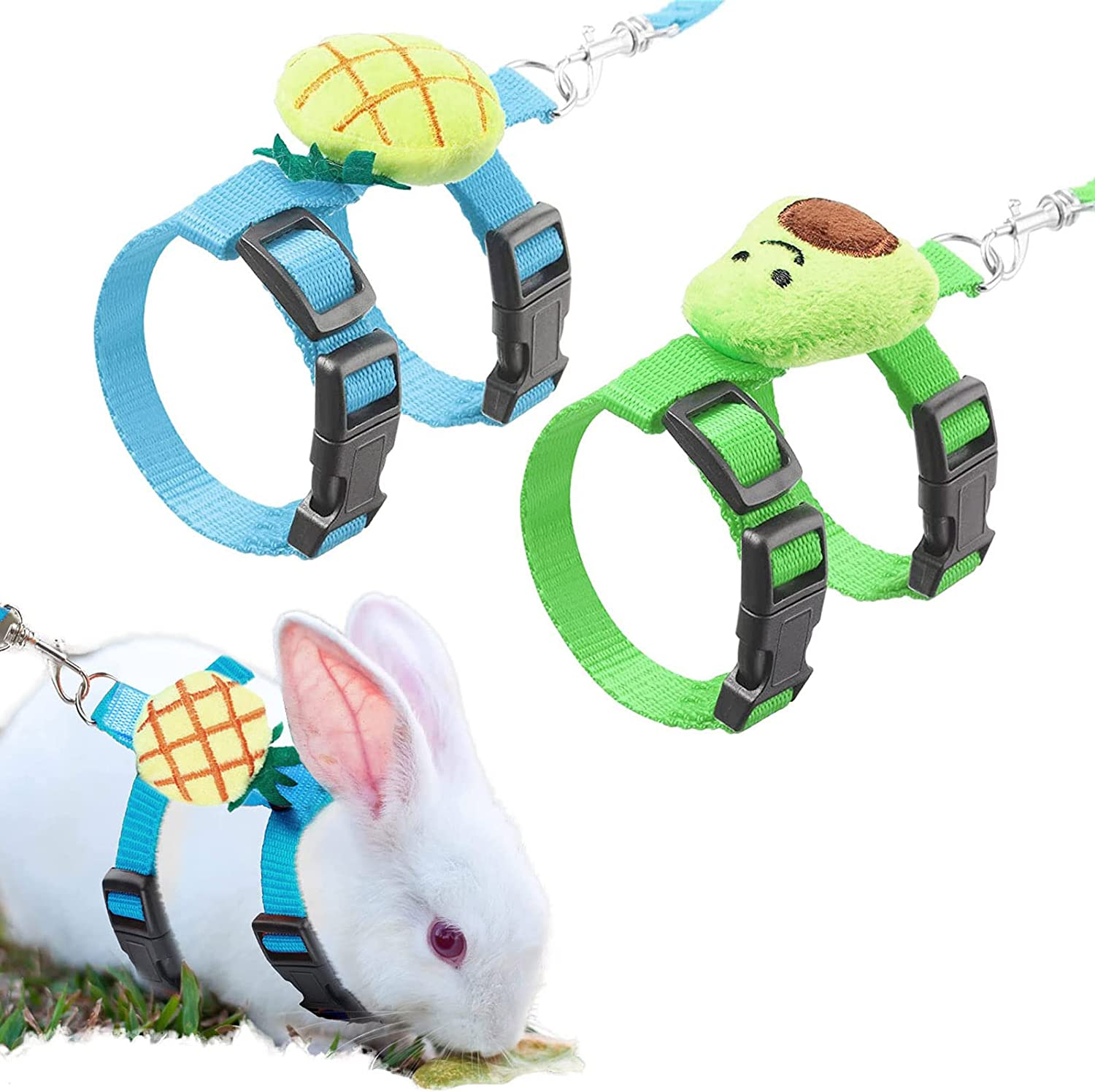 TRADERPLUS 2 Pack Rabbit Harness and Leash Adjustable Bunny Harness Leash Set Small Pet Cute Vest Harness Leash for Safety Walking Running for Bunny Cat Puppy Kitten Ferret (Blue+Green) image number 2