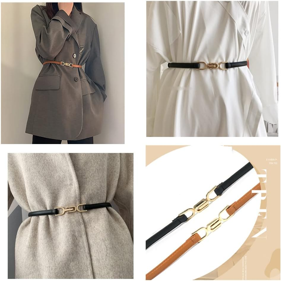 GYWHOOFT Womens Belt, 2 Pieces Women'S Leather Skinny Belt Adjustable Thin Waist Belts for Jeans Shorts Pants,Sweaters,Dresses Lady Waistband with Golden Buckle,Women Accessories image number 3