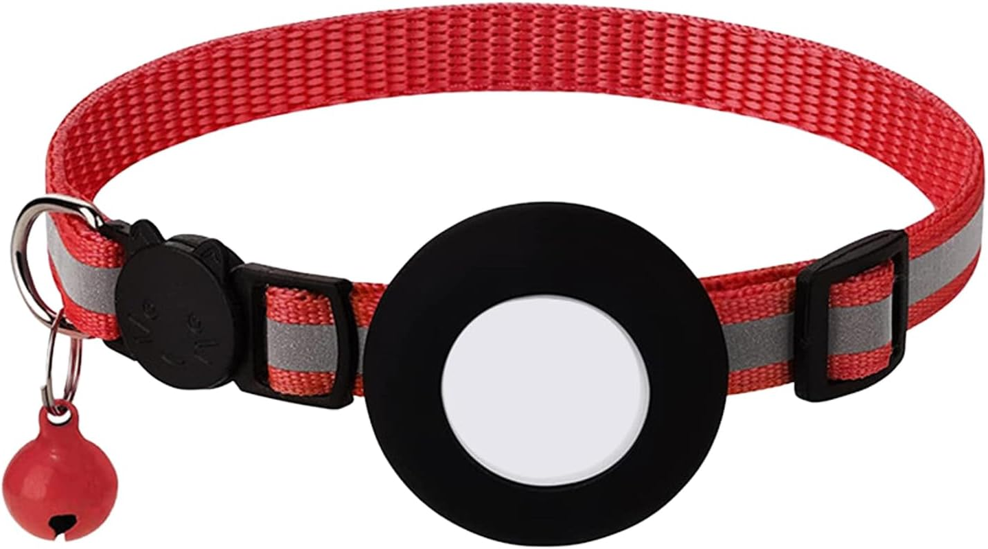 Cat Collar with Holder and Bell, Reflective, Compatible with Cat Tracker, Cat Collar with Safety Buckle, Adjustable Size, Nylon Strap, Comfortable GPS Not Included (Set B) image number 3