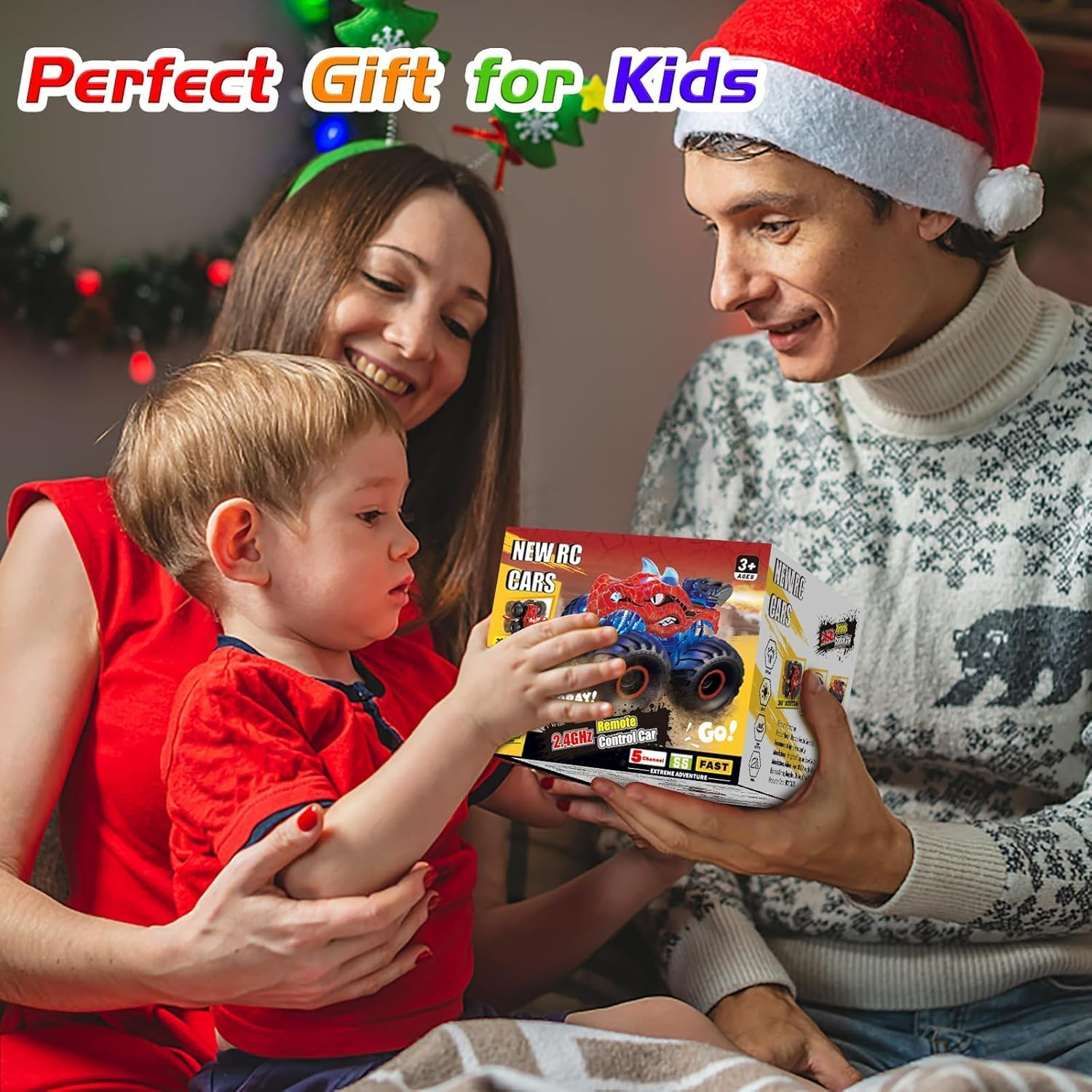 Remote Control Dinosaur Car, 2.4Ghz RC Monster Trucks for Boys with Spray, Light & Sound, All Terrain RC Cars with 2 Batteries, Dinosaur Toys for Kids 3 4 5 6 7 8, Christmas Birthday Gift (Red) image number 2