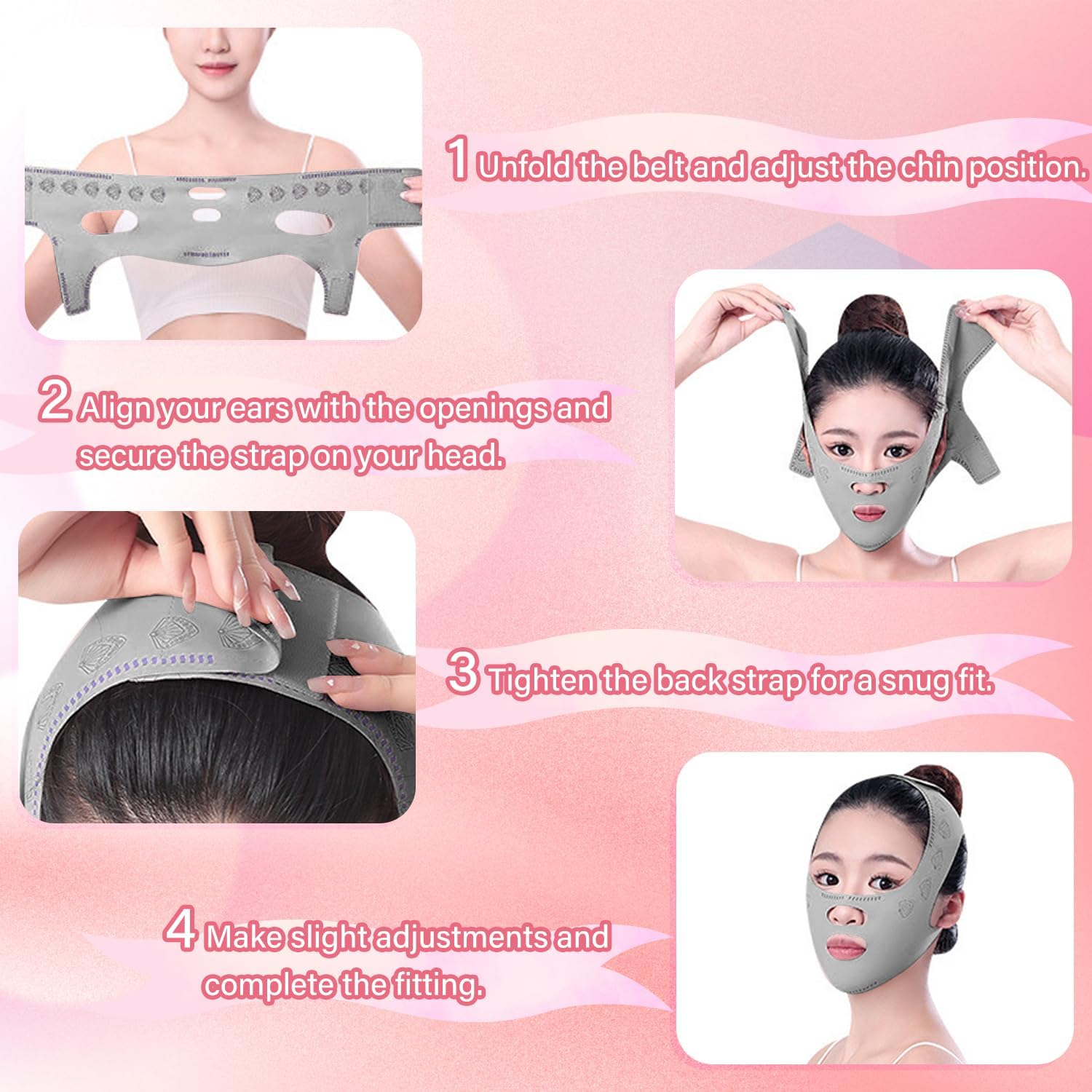 EKIND Reusable Chin Strap for Women Double Chin Reducer Face Lifting Mask Breathable Sleep Belt Elastic Tightening Facial Slimming Wrap (2 Pack, Grey)