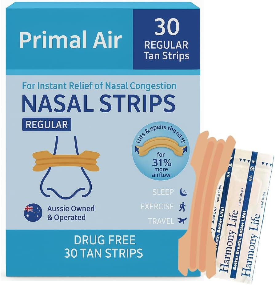 Premium Nasal Strips &ndash; Aussie Owned Nose Strips for Sleeping & Snoring Relief &ndash; Fast Drug-Free Breathing & Nasal Congestion Relief, 30 Count image number 1