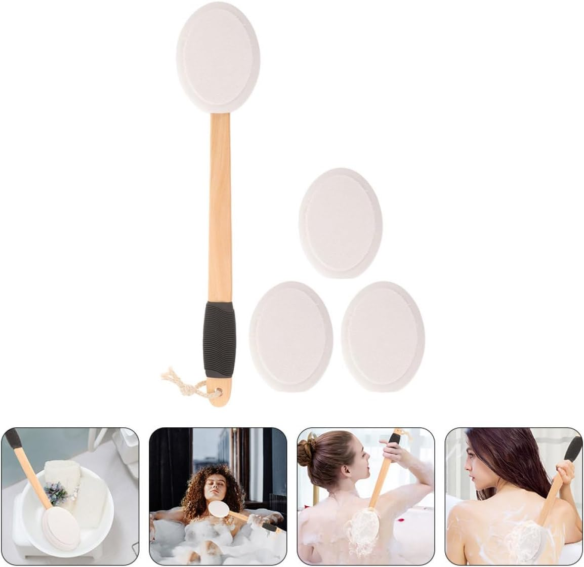 OATIPHO Back Lotion Applicator Set with Non-Slip Handle, Soft Sponge Bath Brush with 3 Replacement Heads for Applying Sunscreen, Body Cream, and Moisturizer on Hard-To-Reach Areas image number 1