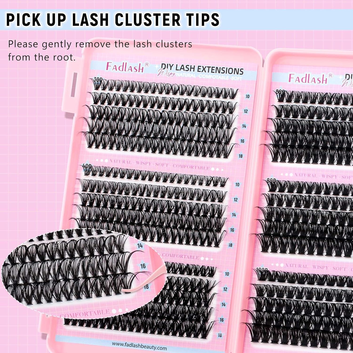 Eyelash Clusters 30D+40D+50D+60D+80D+100D Individual Lash Extensions D Curl Wispy Eyelash Clusters 10-18Mm Natural Fluffy Cluster Lash DIY Eyelashes Extension for Beginners image number 1