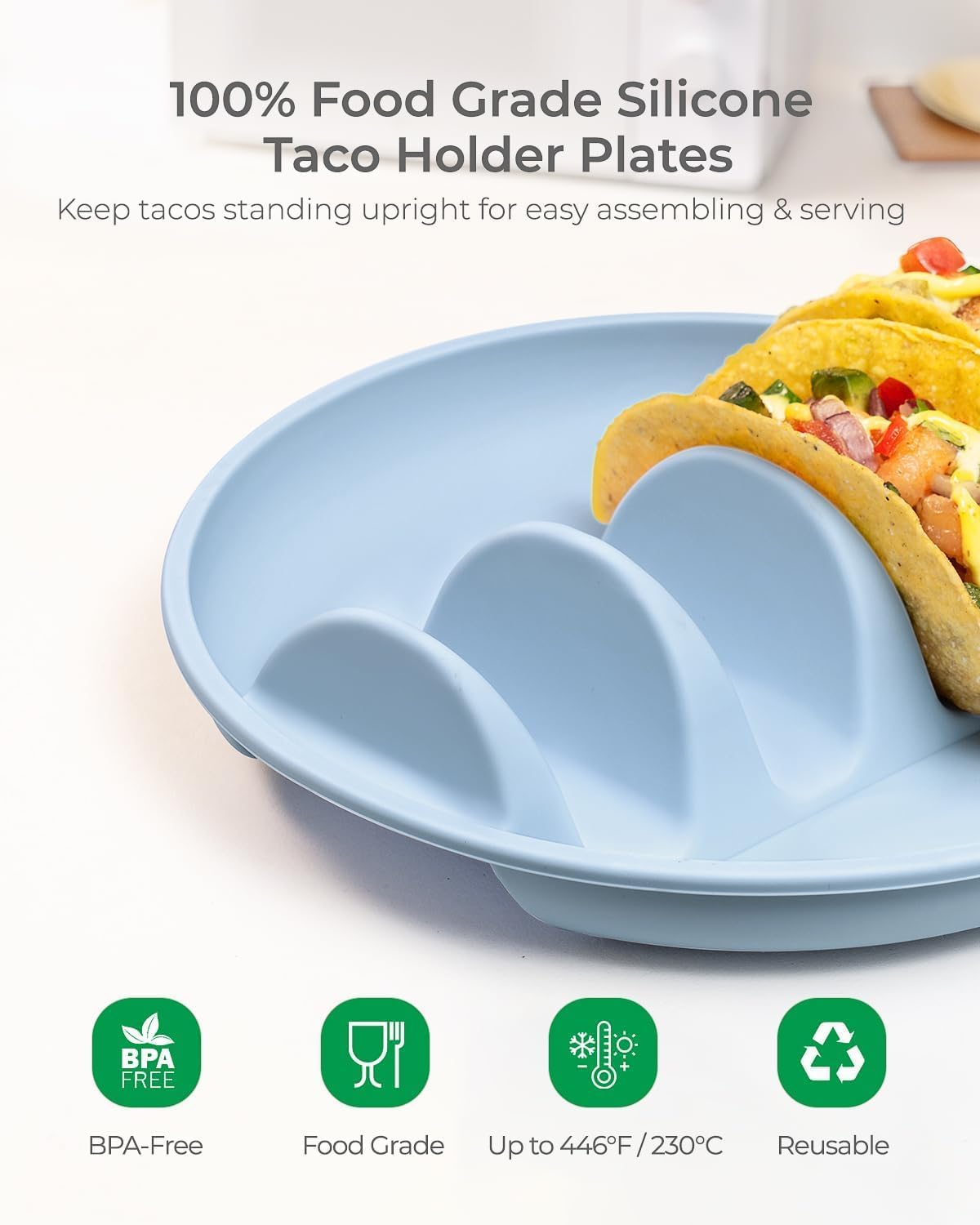 2PACK Silicone Taco Tray 9.76" Heat Resistant Taco Holder Stable Placement Tortilla Tray Large Capacity Tortilla Holder for Home Office image number 4