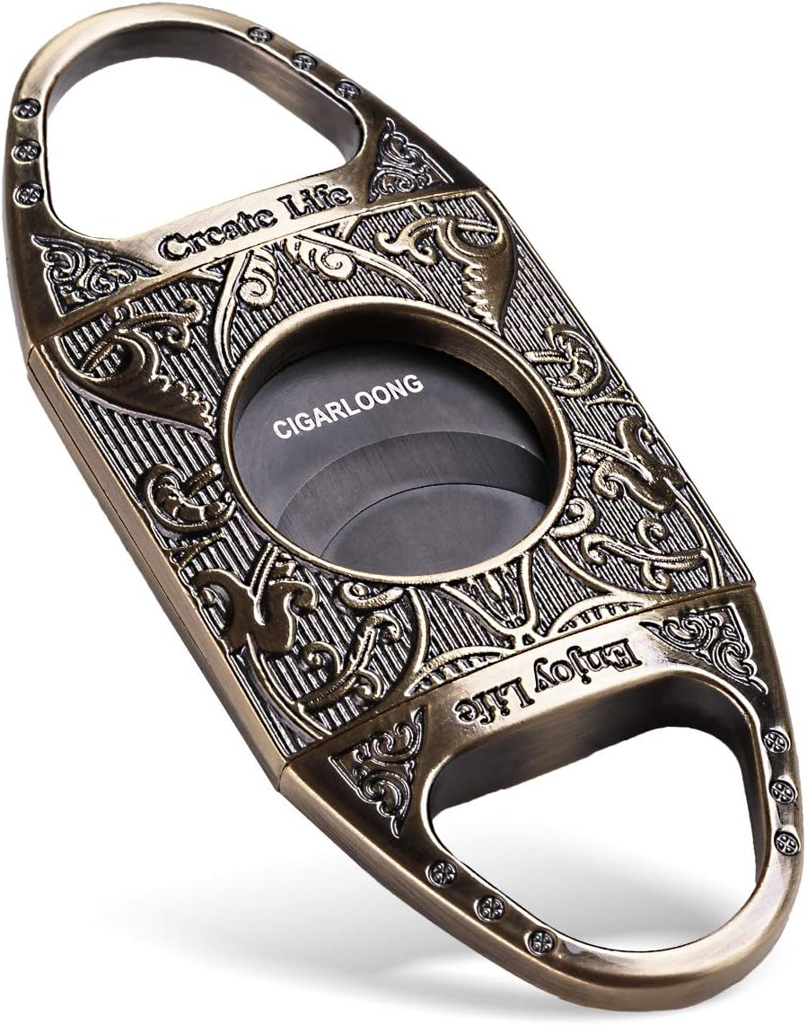 CIGARLOONG Cigar Cutter Sliver Stainless Steel Engraving Patterns Double Cut Blade Guillotine image number 5