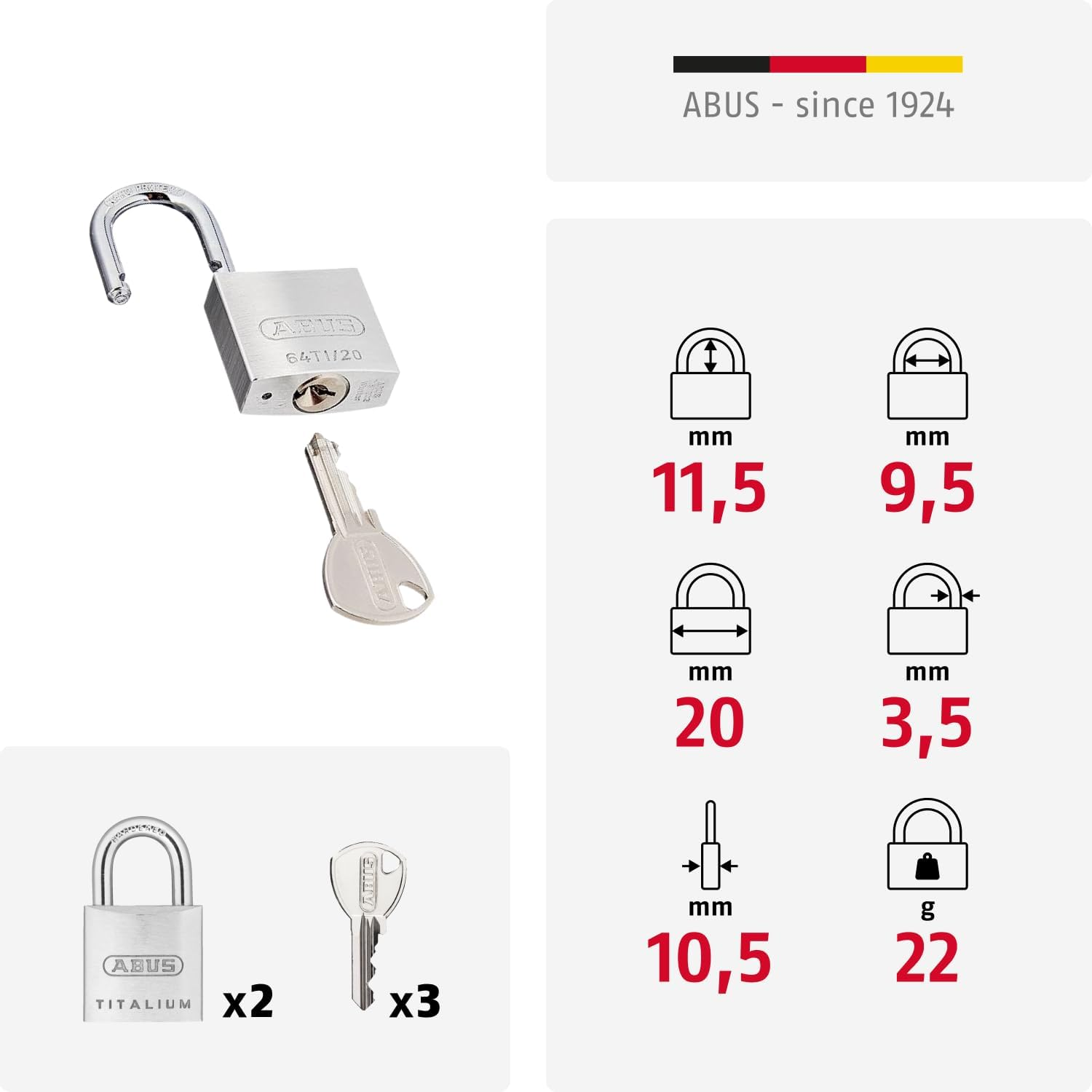 64Ti/20 20Mm Carded Titalium Padlock (Pack of 2) image number 1