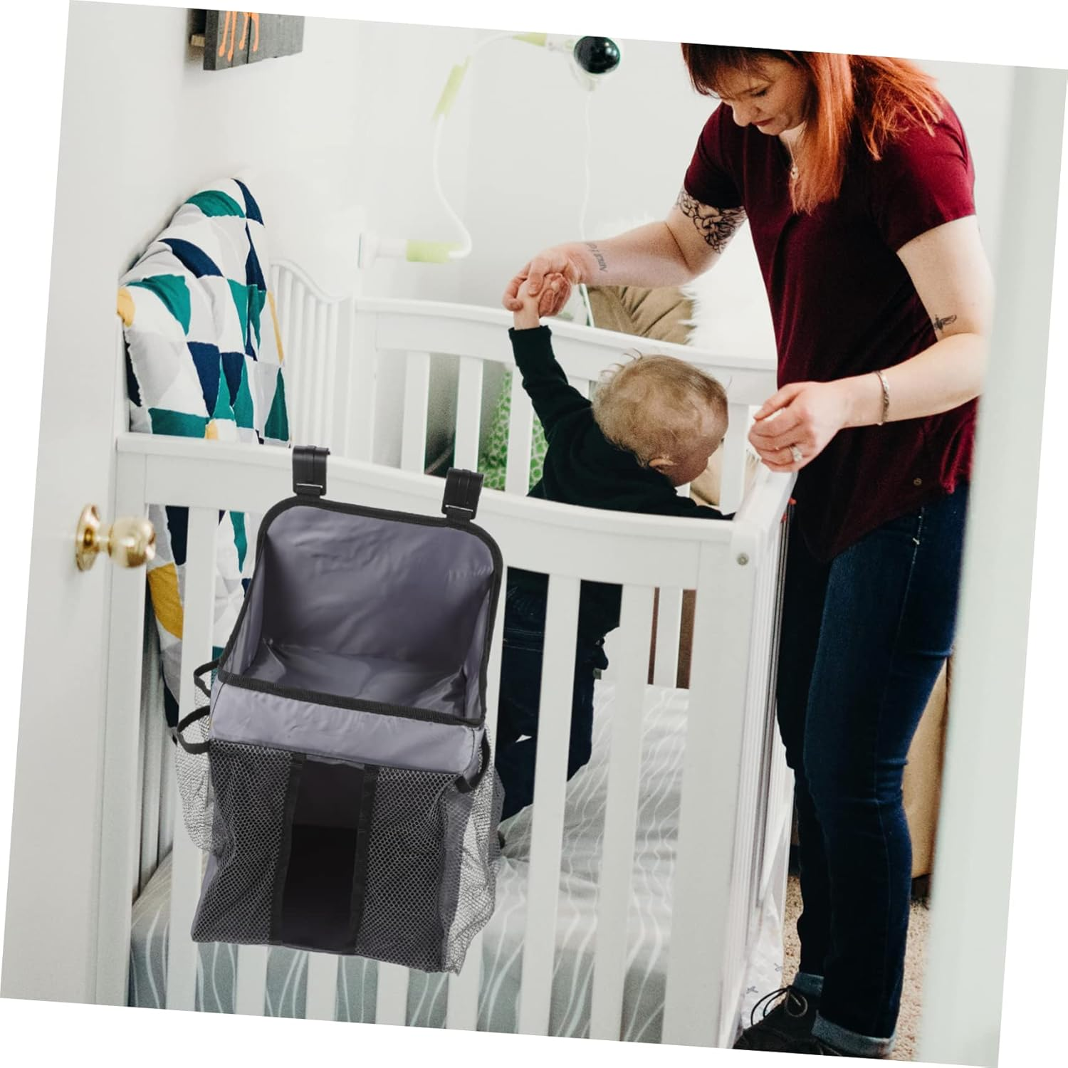 Crib Storage Bag Hanging Organizer for Nursery Storage Organization Products for Napkin and Milk Bottle Diapers Pouch image number 4