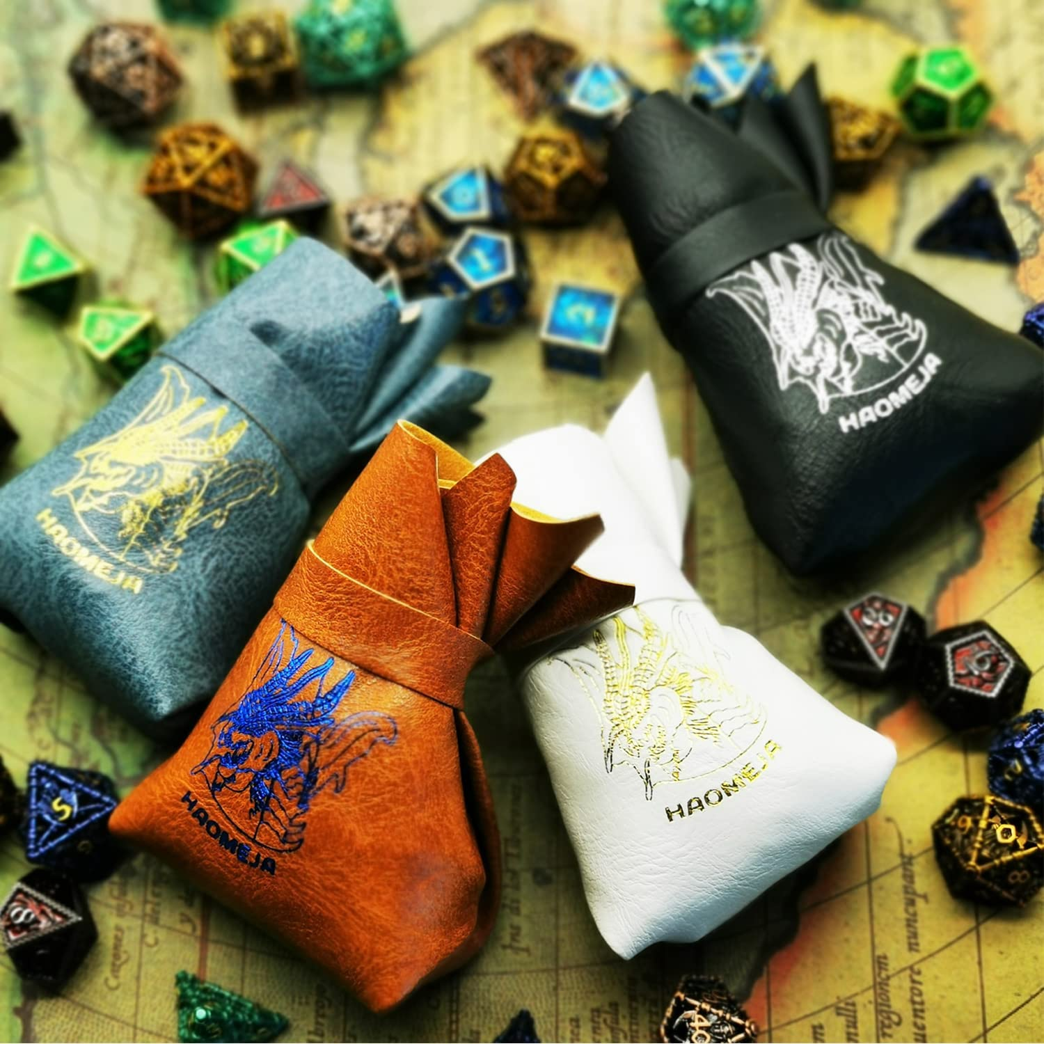 HAOMEJA DND Dice Tray & Bag with Button - Role Playing Dice Tray & Bag for Leather Dice, Jewelry, Coins & Small Accessories (Blue) image number 1