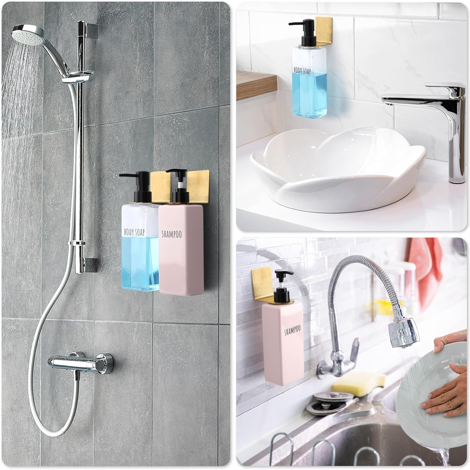 Segbeauty Stainless Soap Bottle Dispenser Holder, Pack of 3, Dia 1.1In/2.8Cm, Drill-Free, Adhesive Wall Mount, Gold image number 3