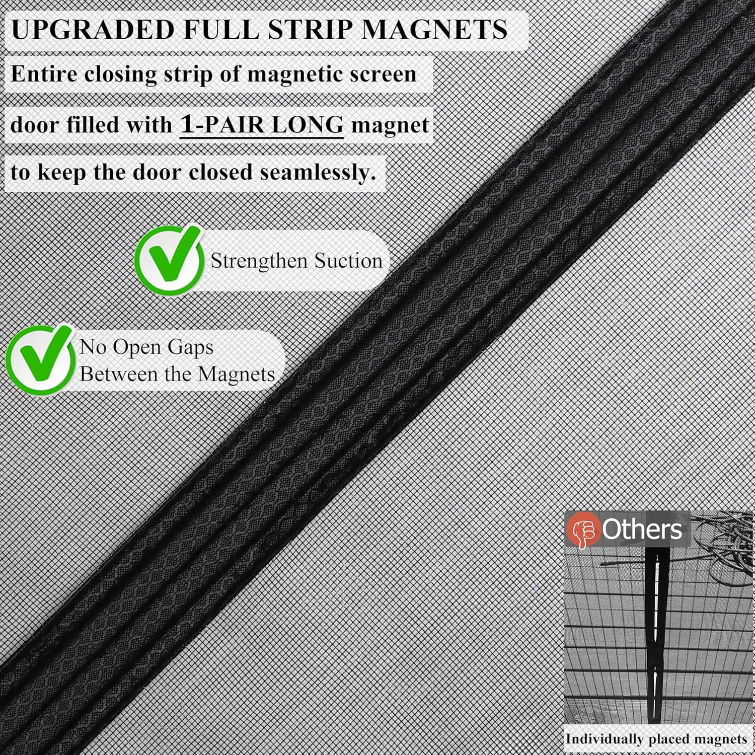 Magnetic Screen Door Upgraded-Model Full Strip Magnets,Reinforced Heavy Duty Fiberglass Mesh Magnetic Door Screen,Full Frame Seal Retractable Fly Screen Door Mesh Magnetic for Front Patio Back Door image number 6