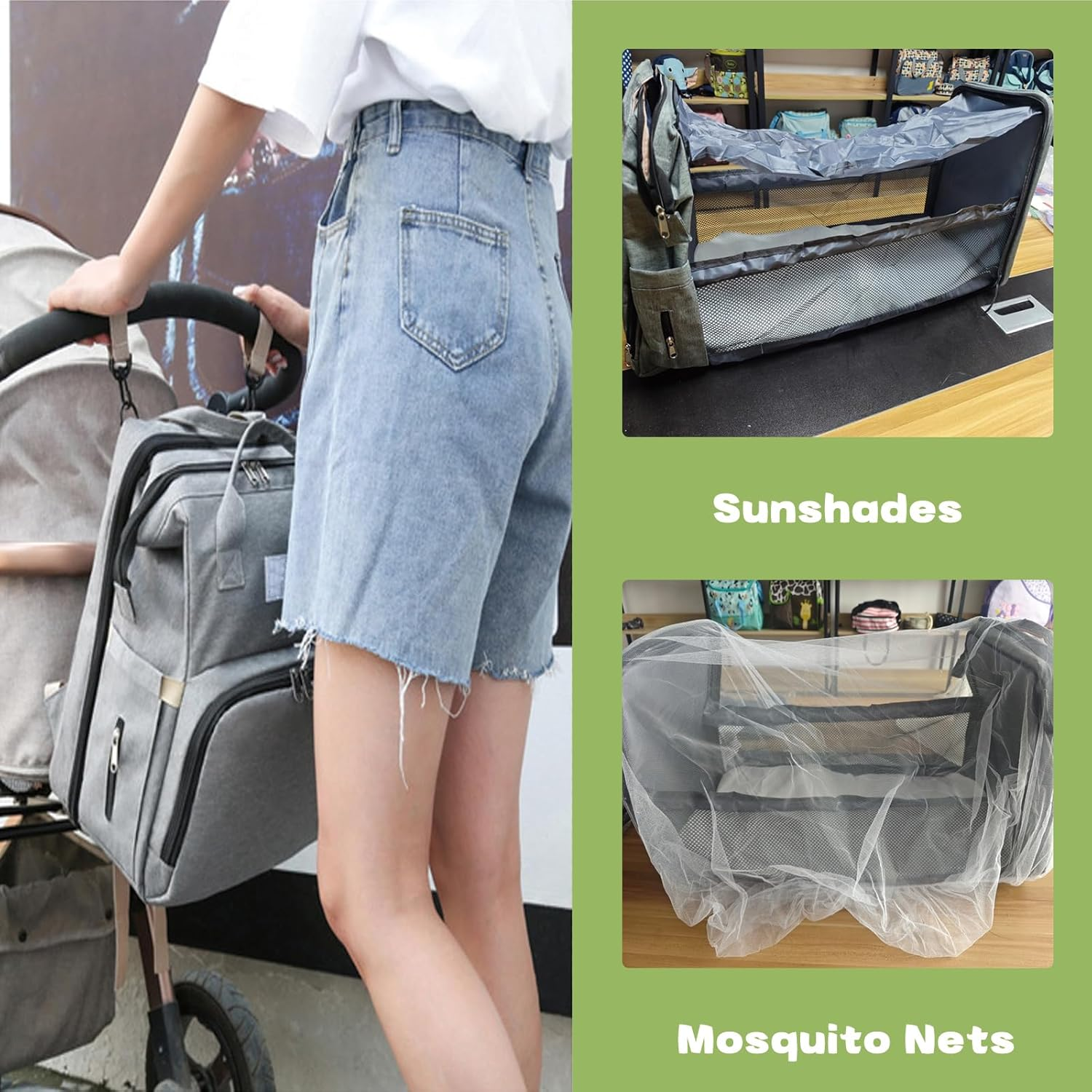 Nappy Bag - Baby Diaper Bag with Changing Pad, USB Charging, Mosquito Net, Sunshade, 35L Large Waterproof Diaper Backpack for Mom Dad image number 4