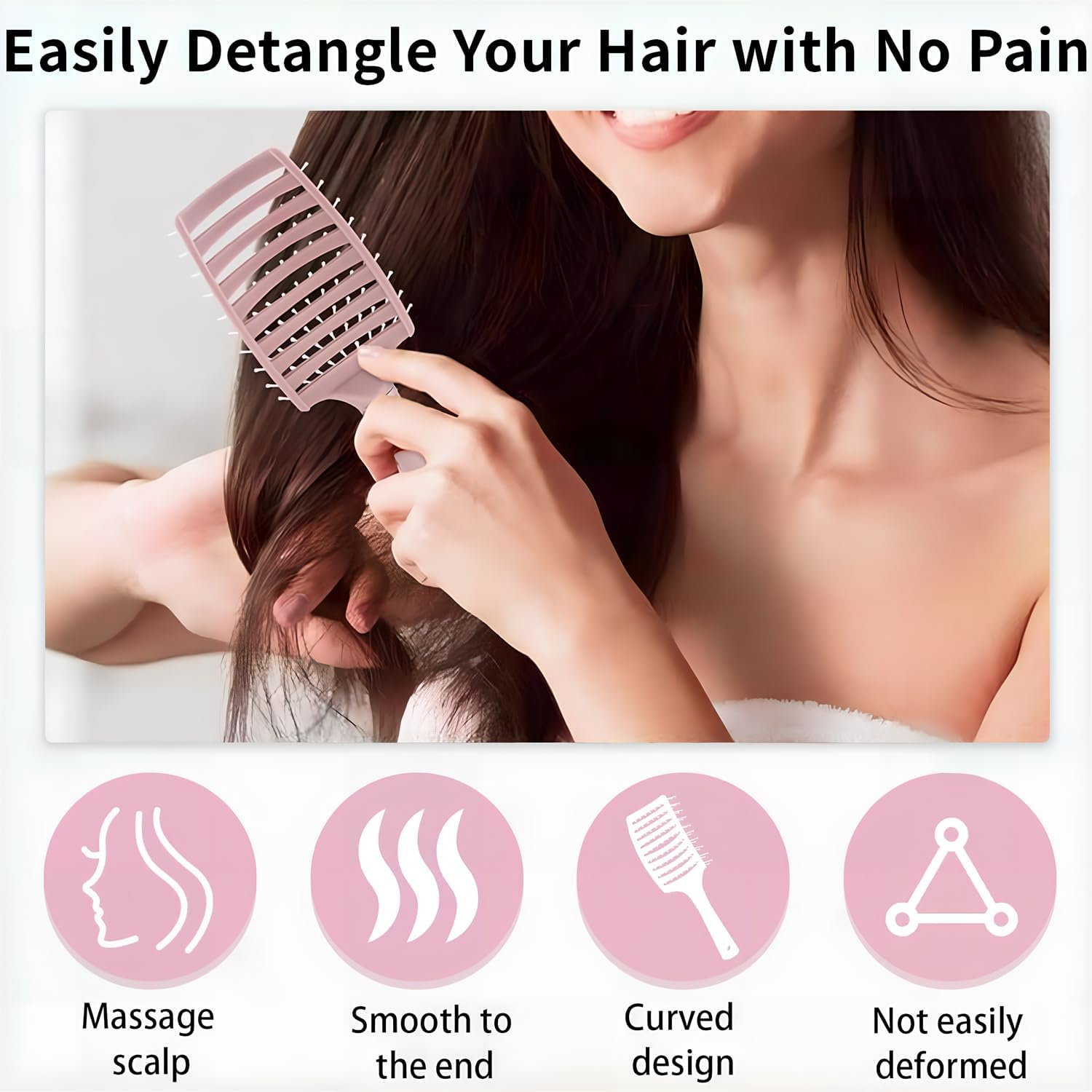 Hair Brush for Women and Men,Detangling Brush Curved Vented for Wet Dry Curly Thick Straight Hair,All Hair Types,Comfort Handle image number 5