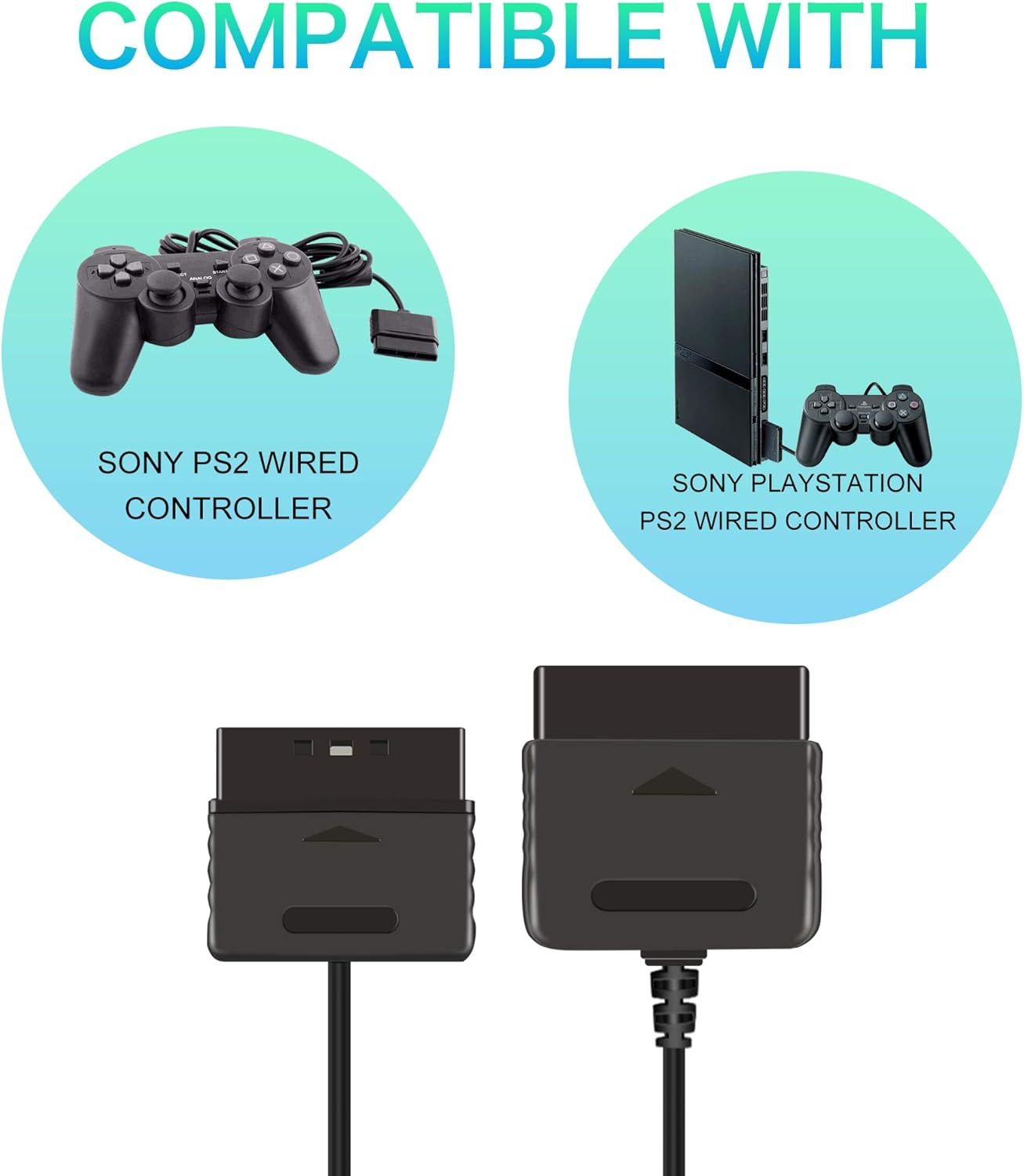 2Pack 6Ft Controller Extension Cable for PS2, 1.8M Controller Extension for Sony Playstation 2 PS2 Game Console image number 4