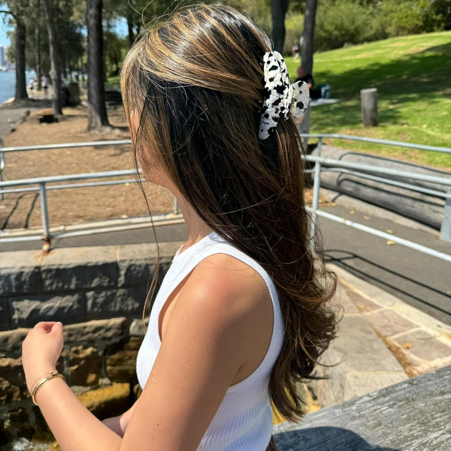 2PC Large Hair Claw Clip for Thick Hair - Marble, Opal Design (10Cm) (Pink-Purple Marble & Black-White Marble) image number 6