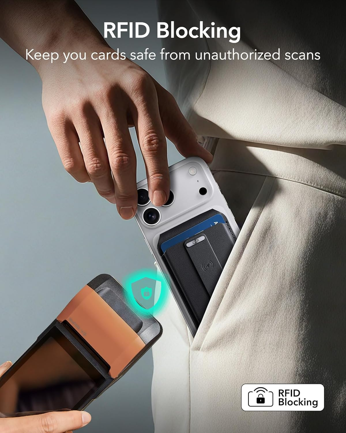 ESR Geo for Magsafe Wallet with Full Find My Functionality,5 Card-Holder, RFID Blocking, Magnetic Wallet for Iphone 17/16/15/14/13/12 Series,With Adjustable Stand, Black - Black image number 6