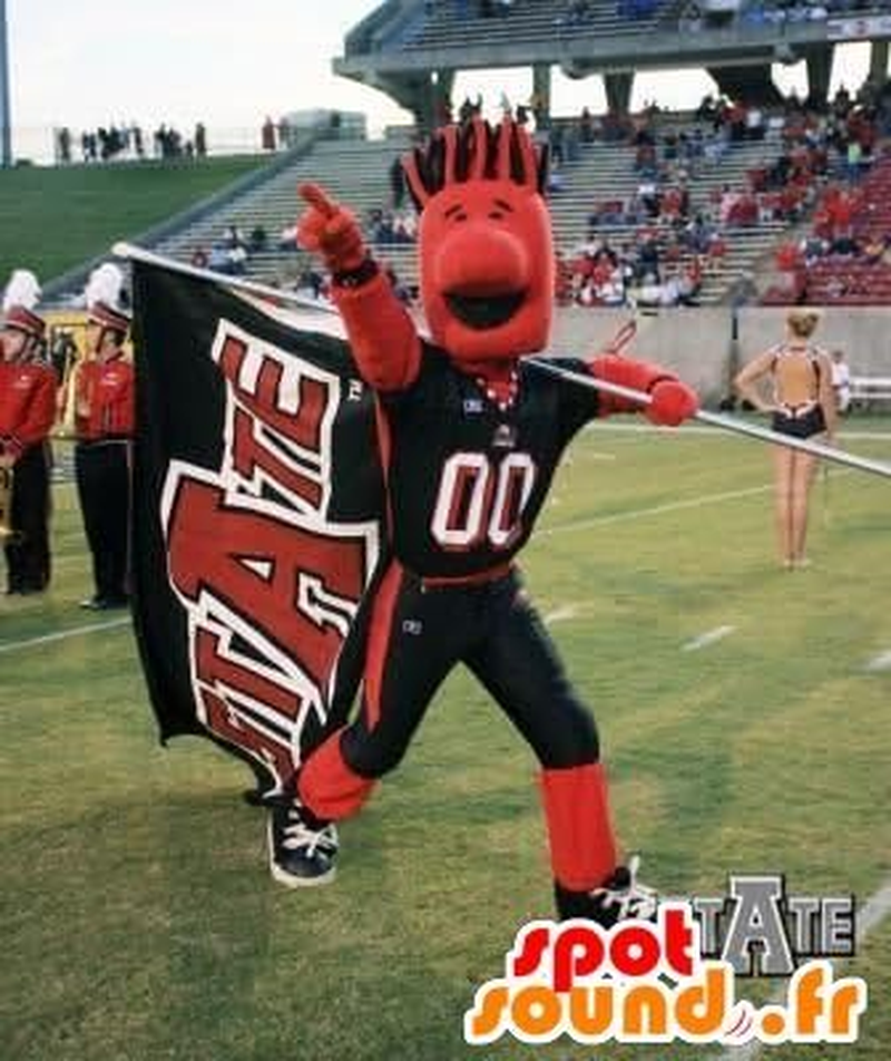 Spotsound Amazon Mascot Red and Black Snowman with Erect Hair