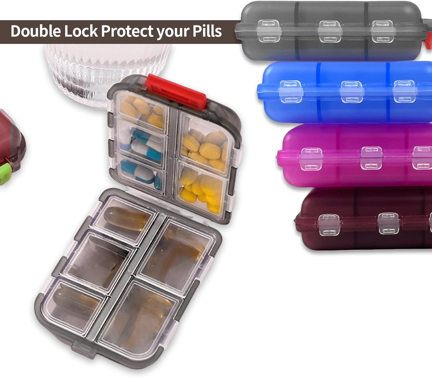 4 Pack Travel Pill Organizer, Small 10 Grid Compartments Pocket Pharmacy,Portable Medicine Container Case,Mini Daily Weekly 7 Day Medication Organizer image number 6
