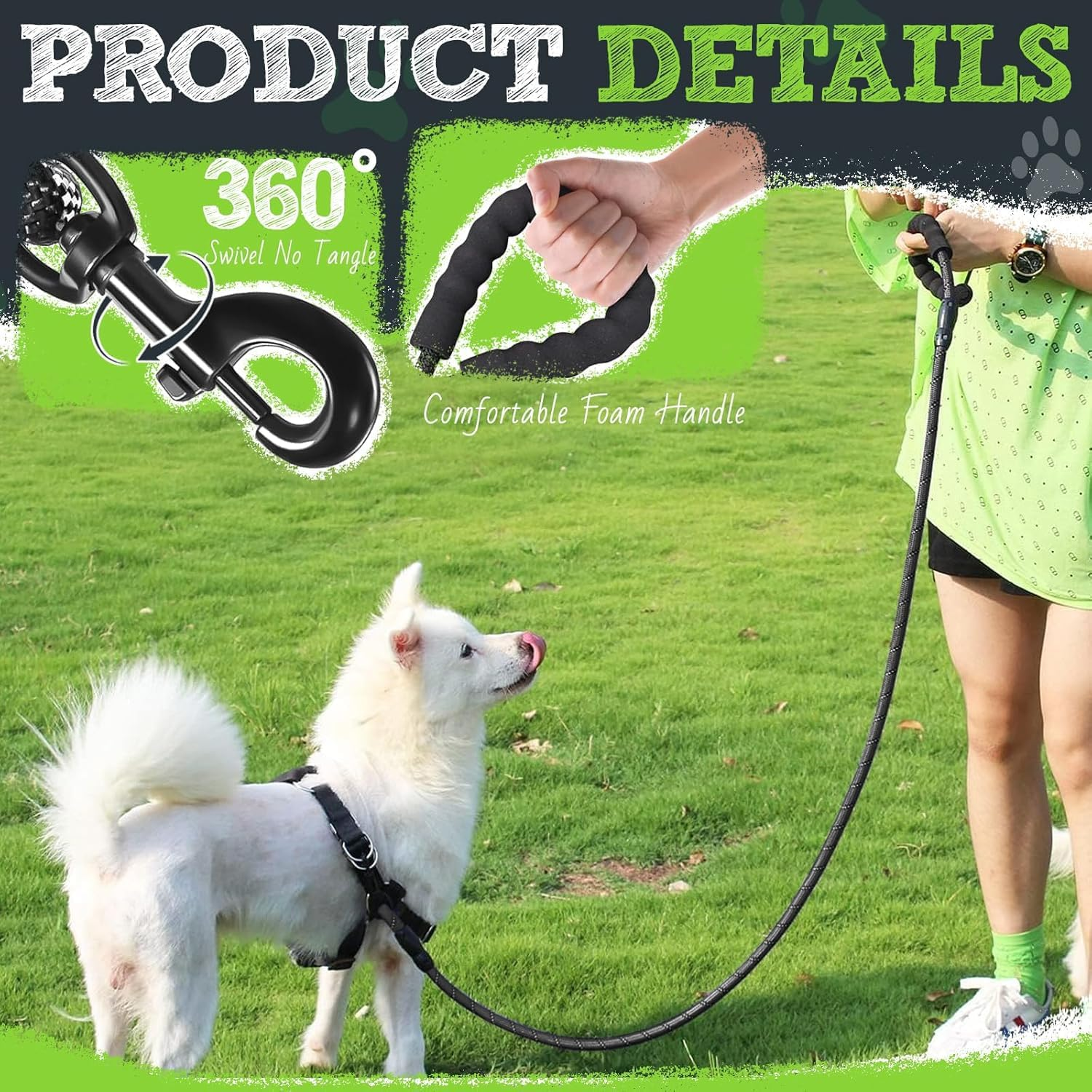 5FT Strong Dog Leash, with Comfortable Padded Handle and Highly Reflective Threads Leash for Small Medium and Large Dogs, Puppy Training Essential Leads for Walks, Hikes image number 2