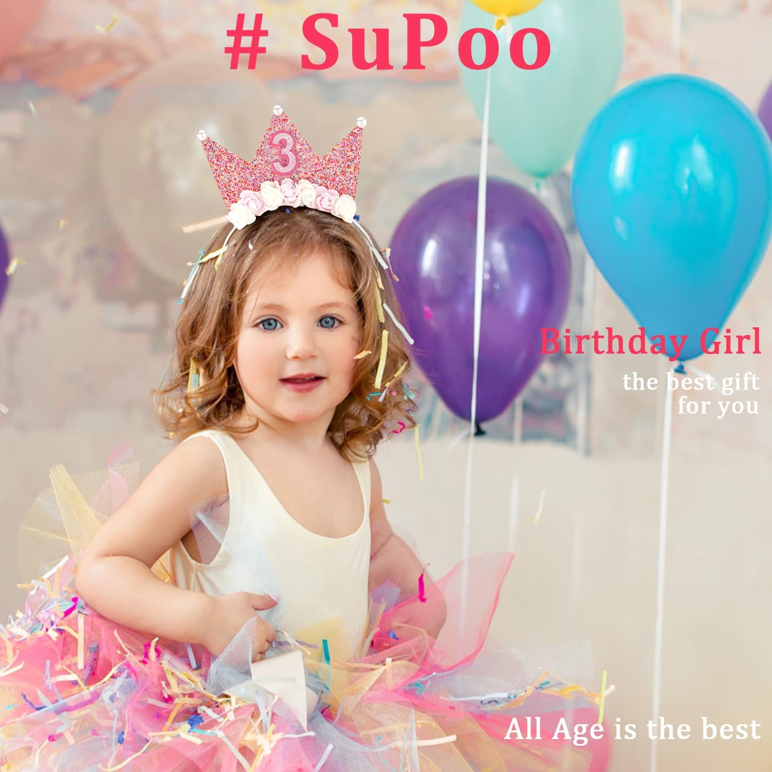 Supoo Birthday Headbands for Girls Princess Tiara Birthday Crown and Tiara for Girls - 4Th Headband image number 6