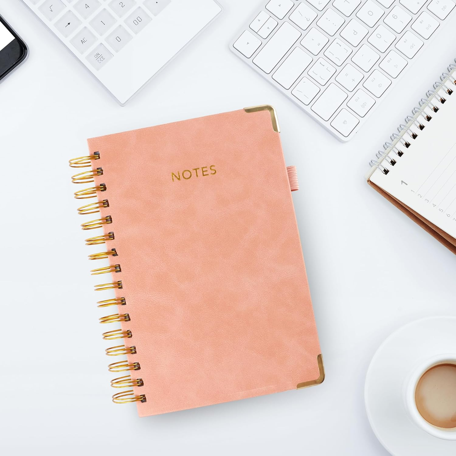 JUNART A5 Hardcover Spiral Notebook Journal with 5 Removable Subject Divider Tabs, 6.7"X8.6" Large 300 Pages College Ruled Notebook,180&deg; Flat Lay,100 GSM Thick Paper for Office, Home & School(Pink) image number 2