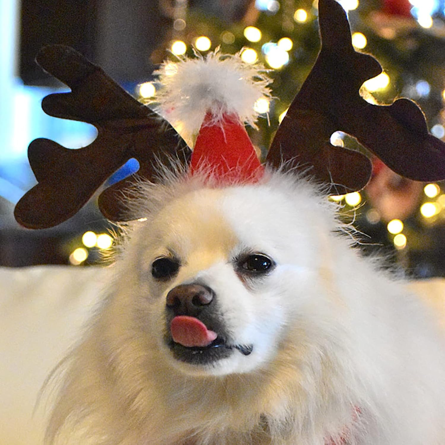 Christmas Dog Elk Reindeer Antler Headband Santa Hat Cap Pet Xmas Costume Headwear Adjustable Accessories for Cat and Puppy Small Dog