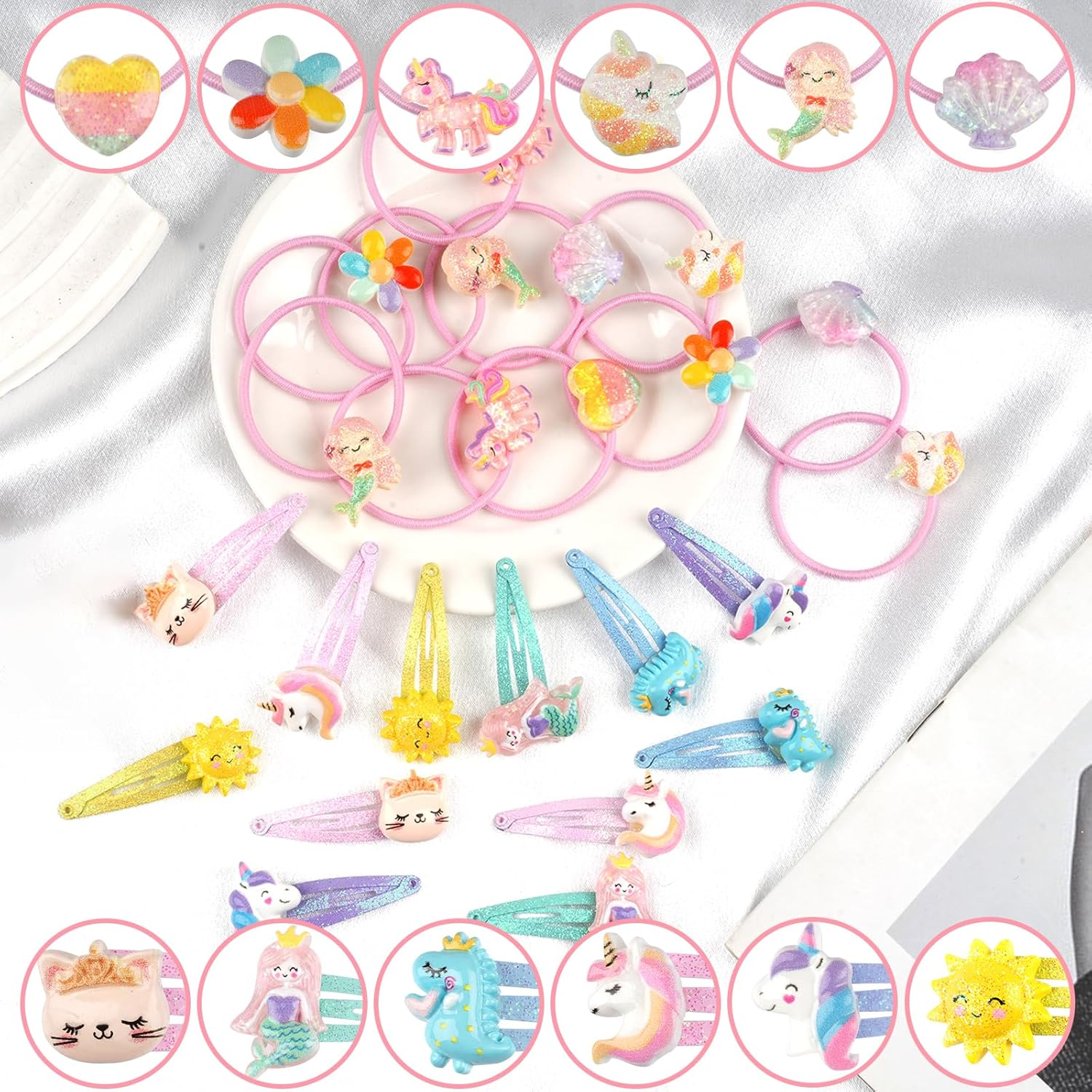 Pack of 24 Hair Clips Hair Bobbles Girls Glitter Hair Accessories Girls Hair Clips Children 6 Pairs Hair Clips 6 Pairs Hair Bobbles Rainbow Flowers Hair Clips Gifts for Girls Children Teenagers image number 4