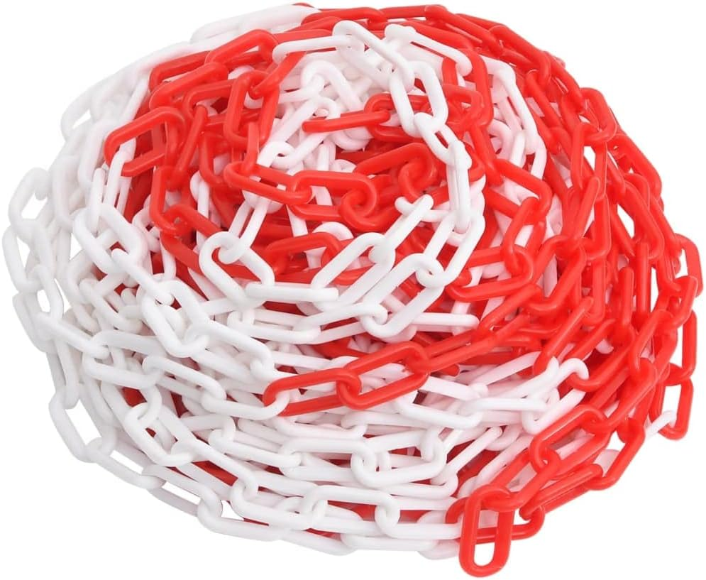 Vidaxl Warning Chain Outdoor Indoor Industrial Security Safety Sign Parking Barrier Link Chain Signage Red and White 30 M &Oslash;4 Mm Plastic image number 1