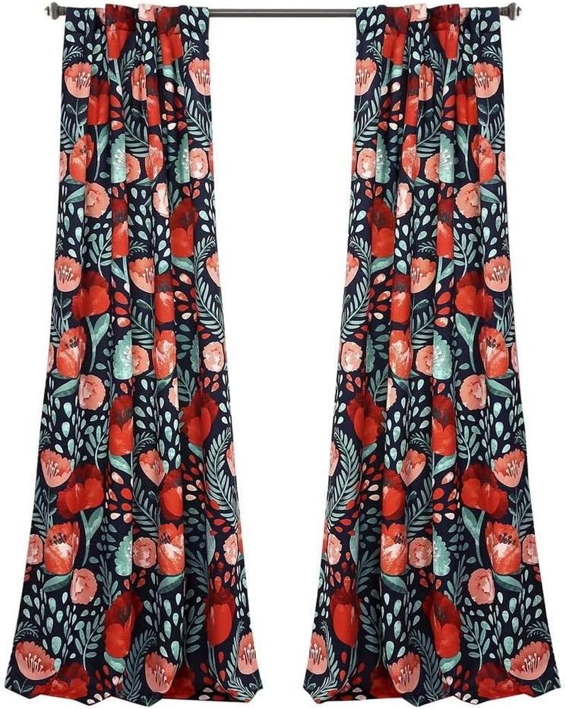 Lush Decor, 95" X 52", Multi Poppy Garden Curtains Room Darkening Window Set for Living, Dining, Bedroom, 95 in L Panel Pair