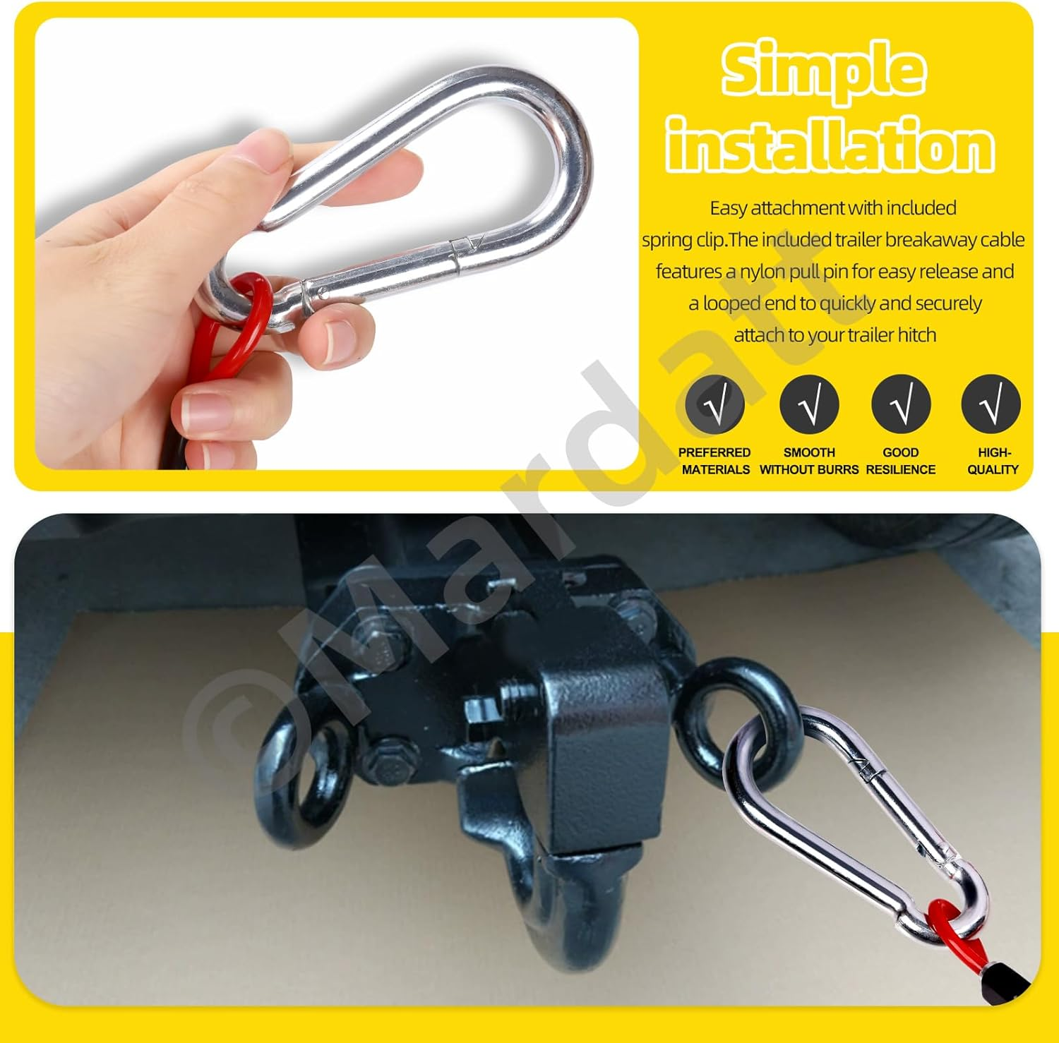 Mardatt 4 Ft Breakaway Trailer Cable, RV Stainless Steel Spring Towing Coiled Wire Trailer Brake Safety Cable Safety Cables Strap Heavy Duty Steel Wire Spring Towing Coiled Wire for RV Towing Trailer image number 2