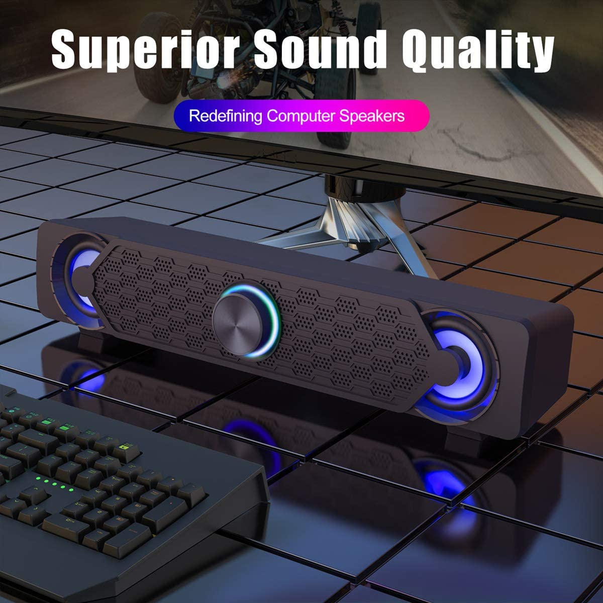 Computer Speakers,Smalodi PC Speaker Mini Led Soundbar Cool Design Perfect for Gaming Laptop Desktop Notebook image number 2