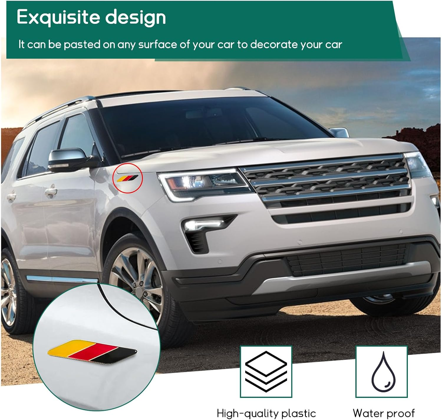 Dickno 2 PCS 3D Tricolor Flag Emblem, Aluminum Car Front Fender Badge Sign Emblem, Auto Stickers and Declaration Decals, Universal Exterior Decor Accessories for All Vehicles (Germany) - Multi-Coloured image number 6