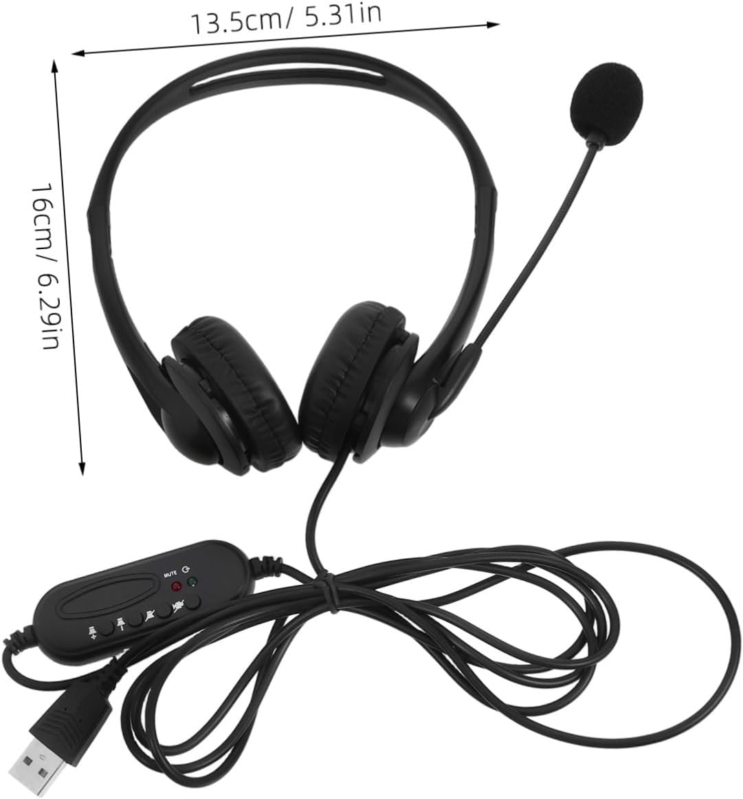 ASAKKURA Noise Cancelling Headset Wired with Microphone for Office and Computer Use Over-Ear Design Wire Control Headphone Suitable for Call Center and Online Teaching image number 2