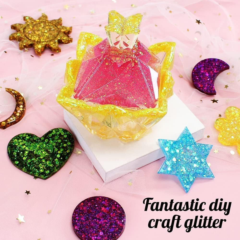 Estanoite Holographic Chunky Glitter 100G, Resin Glitter for Craft, Cosmetic Nail Glitter, Mixed Glitter for Epoxy Arts, Body, Face, Nail, Chunky Glitter for Tumblers (Gold) - Gold image number 3