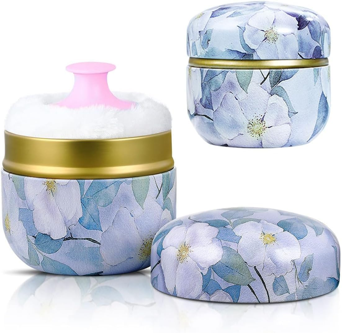 2 Pieces Body Powder Puff and Container Portable for Baby&Women Loose Powder Case Home Travel Powder Box (BLUE) image number 4