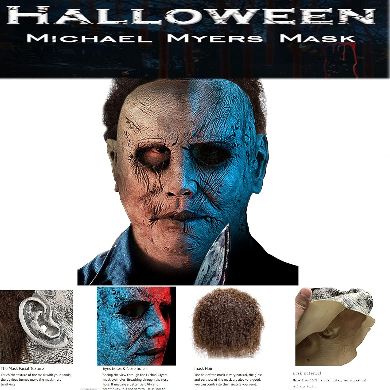 Latex Horror Masks 2022 New Halloween Michael Myers Mask Halloween Latex Scary Masks for Cosplay Costume Latex Props image number 4