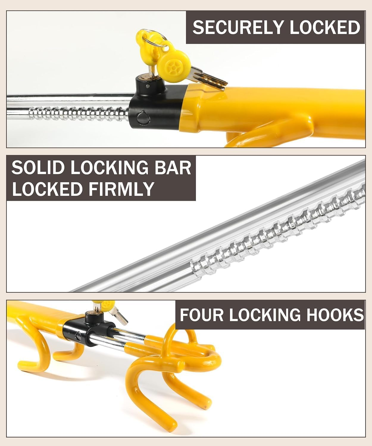 Steering Wheel Lock,Car Steering Wheel Lock,Theft Heavy Duty Secure Car Device,Adjustable Steering Lock,Double Hook Locks with 2 Keys for Cars, Suvs, Vans and Trucks image number 5