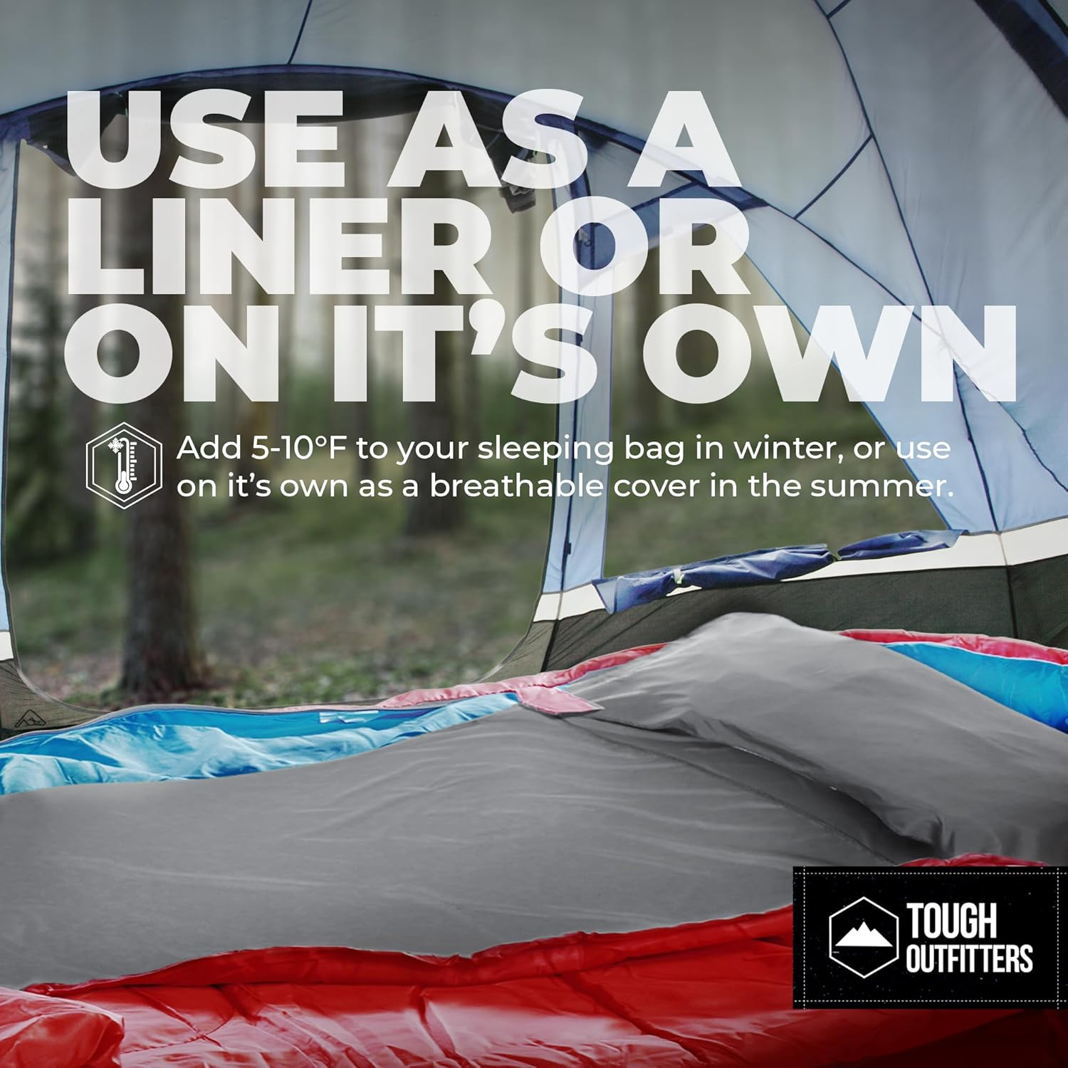 Tough Outdoors XL Sleeping Bag Liner - Travel Sheet & Sleep Sack for Adults - Lightweight & Ideal for Camping, Traveling, Hotels & Backpacking - Smooth & Breathable image number 2