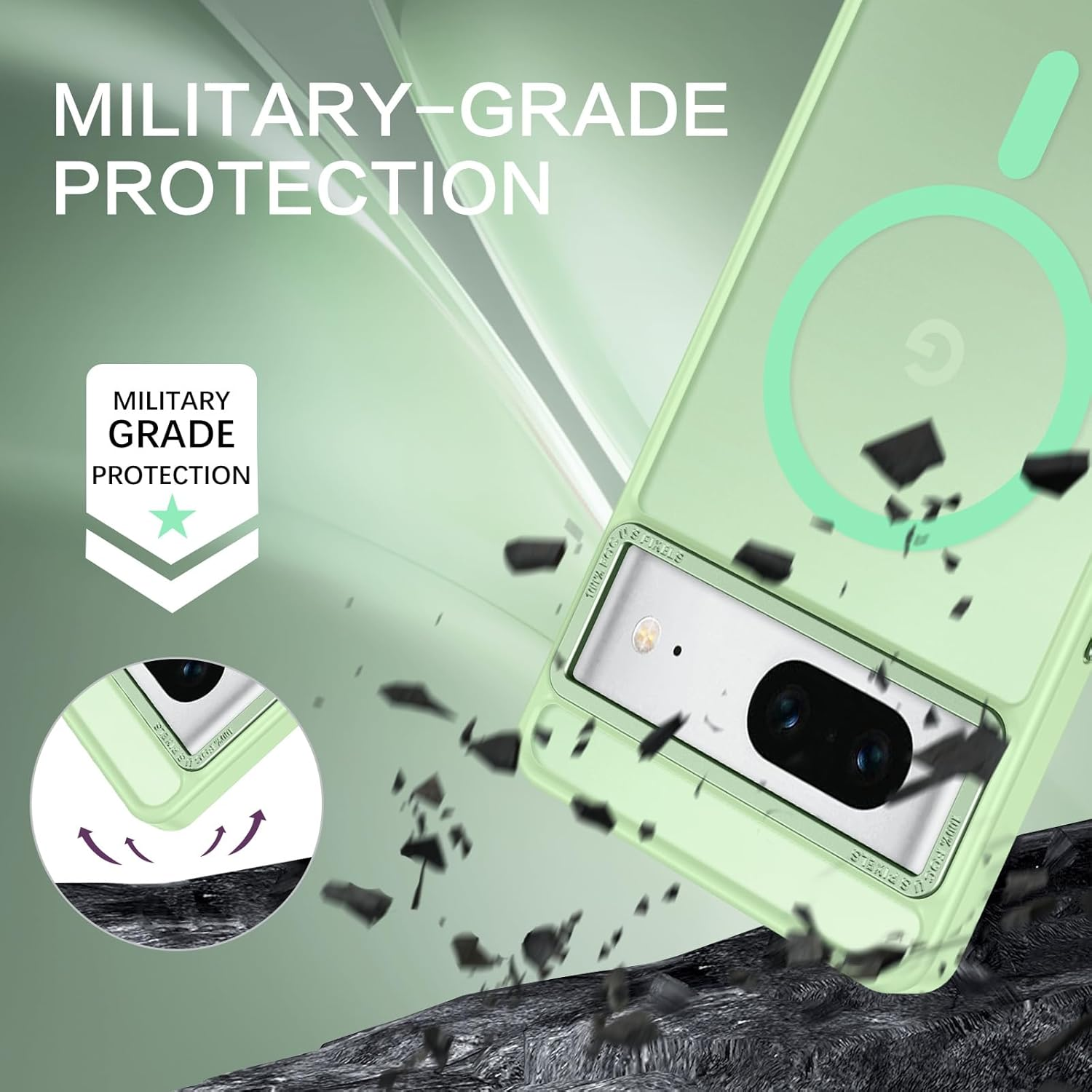 BENTOBEN for Google Pixel 7 Case [Compatible with Magsafe] Translucent Matte Magnetic Pixel 7 Case Magsafe Slim Thin Shockproof Women Men Protective Phone Cover for Google Pixel 7 6.4", Matcha Green - Grey Blue image number 4