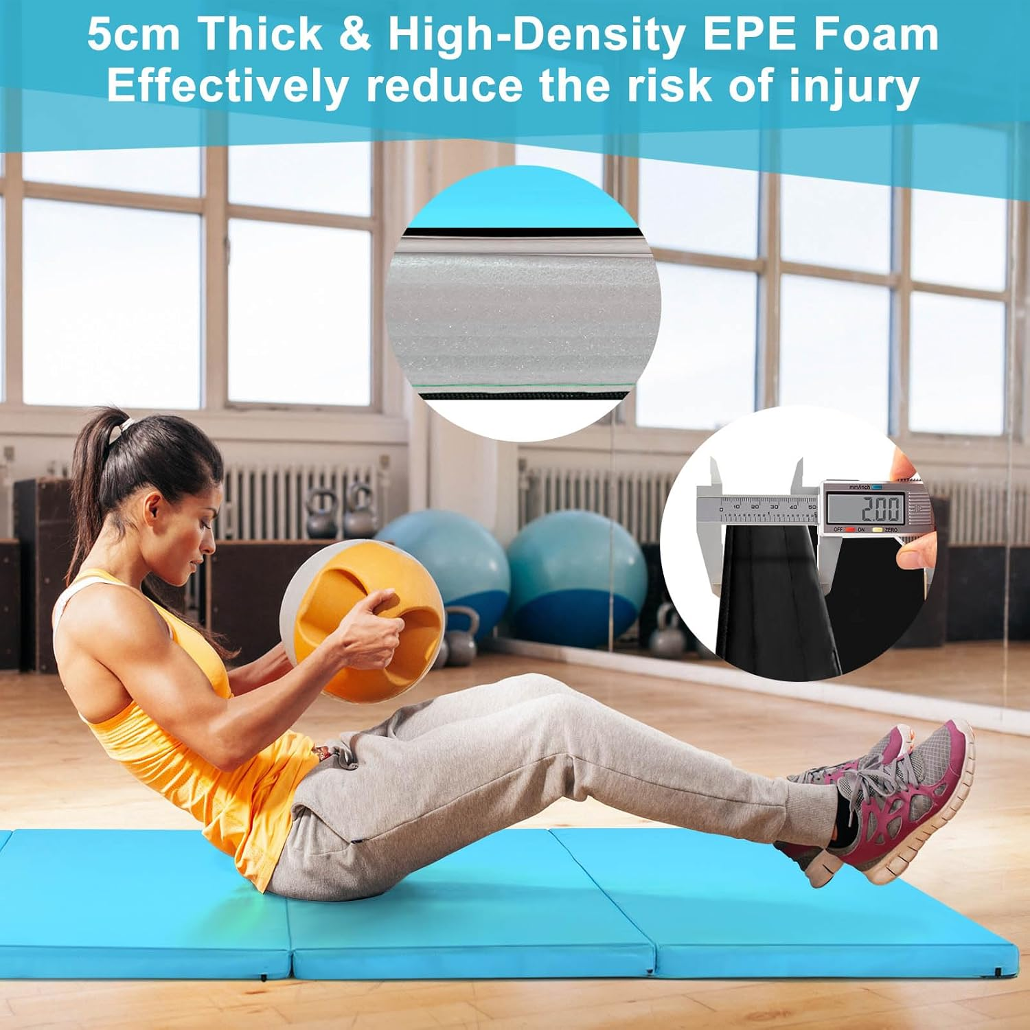 Costway Folding Gymnastics Mat, 240 Cm X 116 Cm X 5 Cm Exercise Tumbling Mat W/ Carrying Handles for Home Gym Fitness, Portable Extra Thick Panel Mat for Kids Play, Aerobics Workout, Yoga, Muscle Stretching image number 6