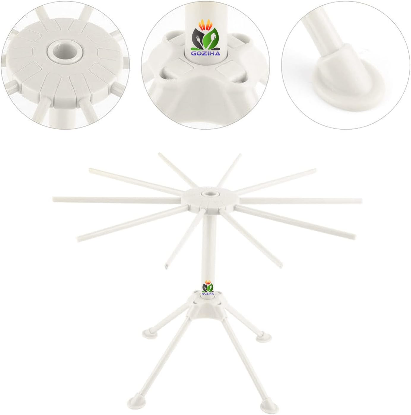 GOZIHA Pasta Drying Rack Noodle Stand with 10 Bar Handles Collapsible | Household Noodle Dryer Rack Hanging for Home Use | Spaghetti Drying Rack Noodle Stand | Easy Storage and Quick Set-Up (White) - White image number 4