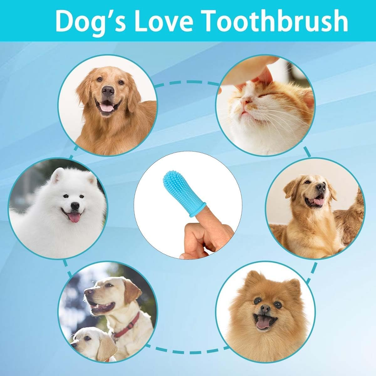 Silicone Toothbrush, Pack of 6 Dog Toothbrushes, Finger Cots Dental Care, Finger Toothbrush for Small, Medium and Large Dogs (Blue) image number 6