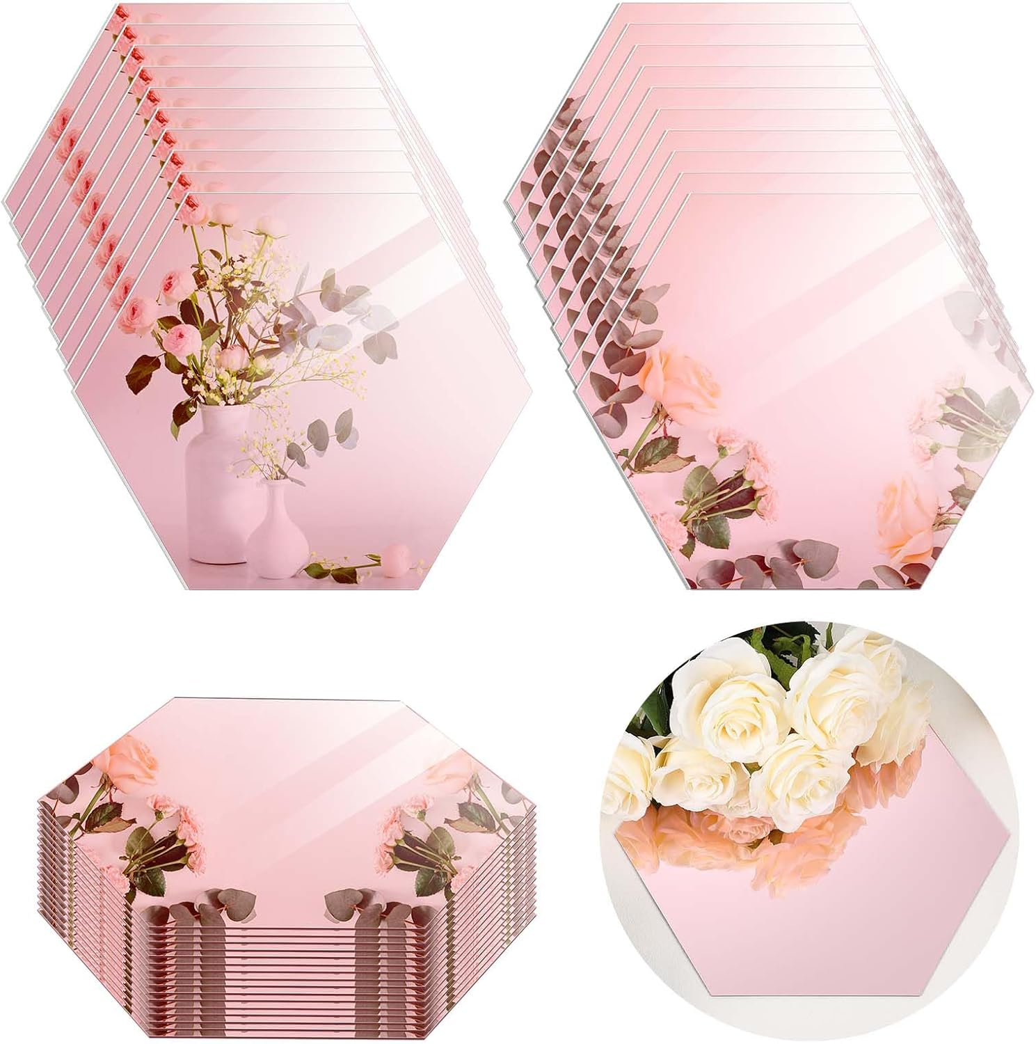 12 Pcs 12 Inches Hexagon Mirrors for Centerpieces Hexagon Mirror Trays Mirror Plates for Centerpieces Wedding Centerpieces for round Tables Wedding Party Decorations Wall Decorations Crafts image number 5
