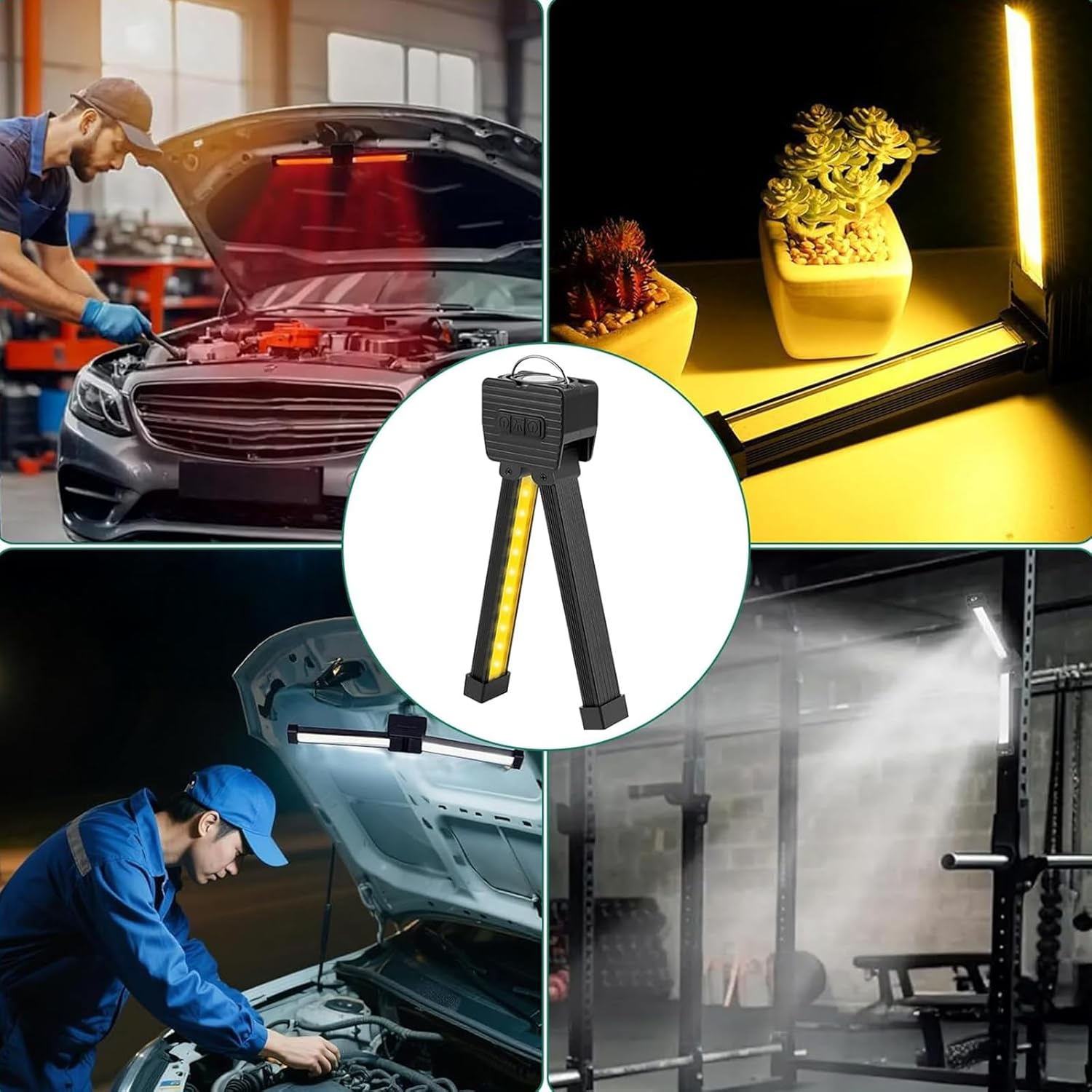 Gym Lamp, Portable Magnetic Work Light, USB Rechargeable LED Work Light with 7Th Gear Dimming, 180&deg; Rotate Foldable Hang Hook Camping Light, Flashlight Bar Hand Lamp for Car Repair