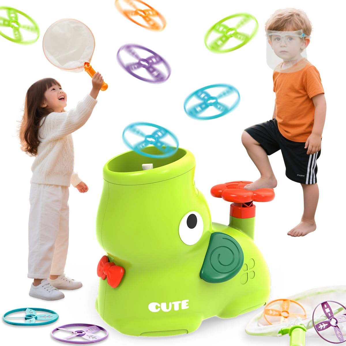 YOLOMOON Kids Outdoor Toys for 3 4 5 6 7 8 Years Old Boys, Stomp Flying Discs Launcher Toys Catch Games, outside Toy for Toddlers Age 3-5 6-8, Elephant Indoor Outdoor Play Summer Gifts (Green)