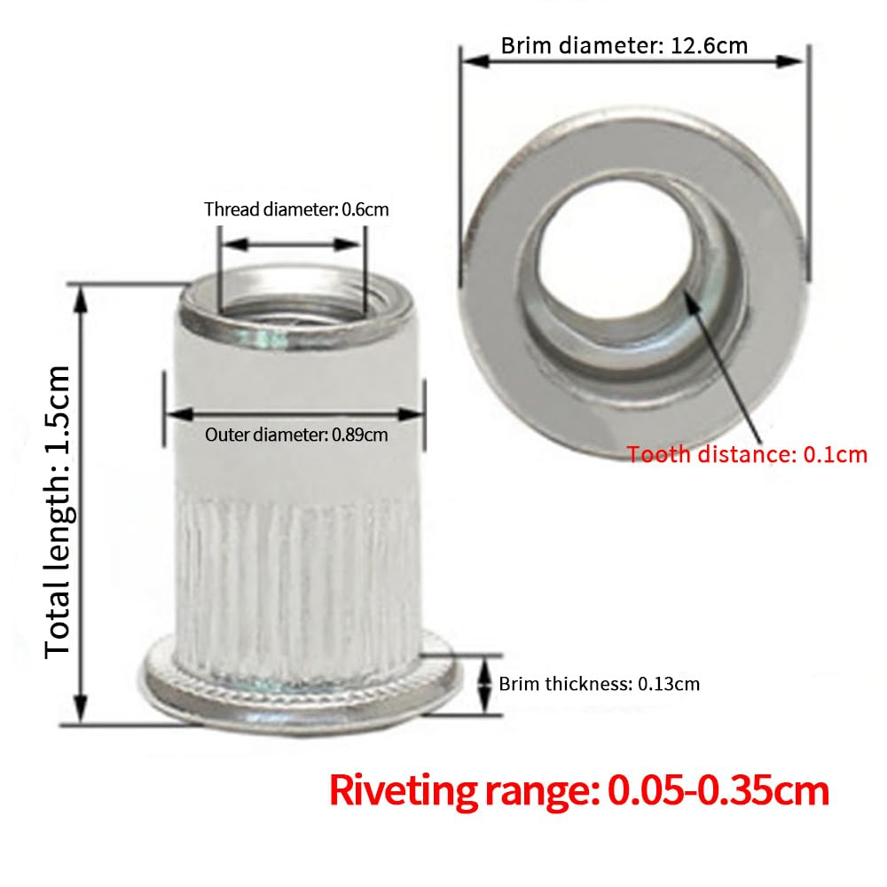 TOMVAES 100PCS M6 Rivet Nuts,Rivet Nuts,Nut Inserts,Flat Head Threaded Insert Nuts Rivnut for Automotive, Furniture, Decoration,Aluminum image number 4